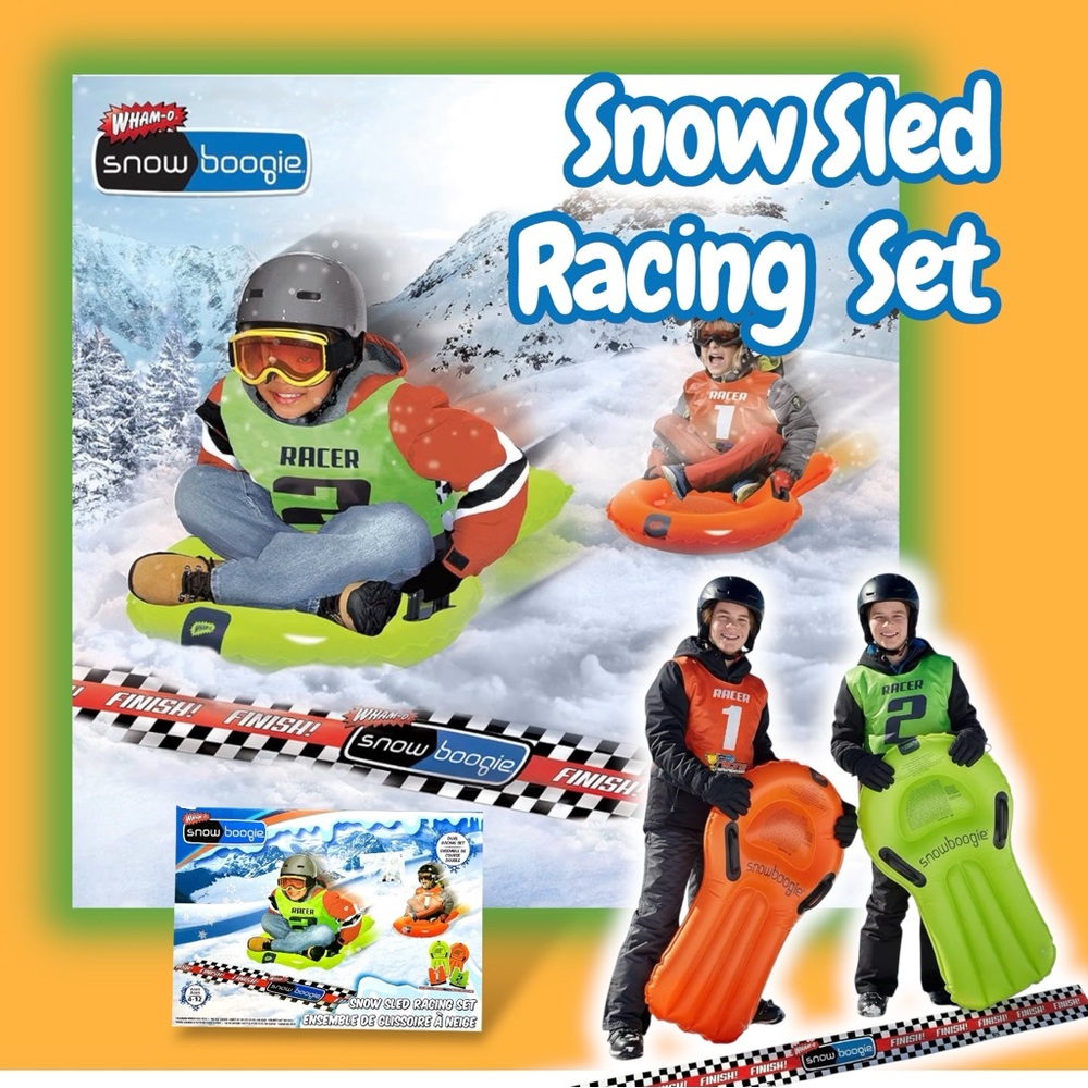 Wham-O Dual Racing Inflatable Green Orange Sled Set Ages 4-12